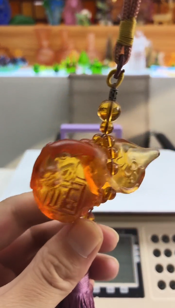 手工艺品琉璃琥珀色葫芦貔貅车挂