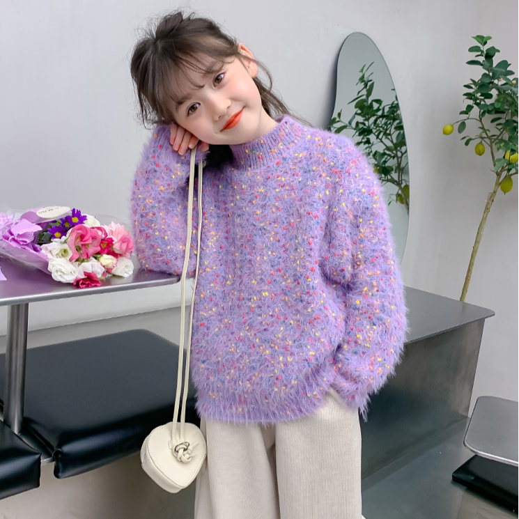 女童水貂绒毛衣2025新款洋气秋冬装加厚小女孩针织打底衫保暖上衣