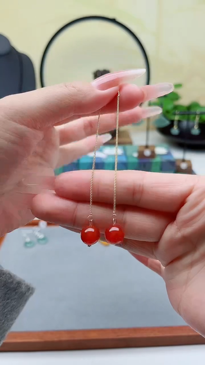 未镶嵌耳饰玛瑙/玉髓00耳线红色