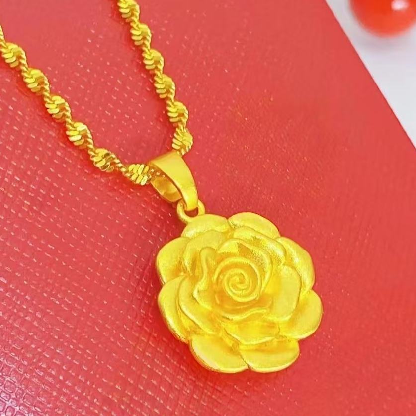 福韵天玺 铜合金项链 水波链圆牡丹项链金色坠链素款