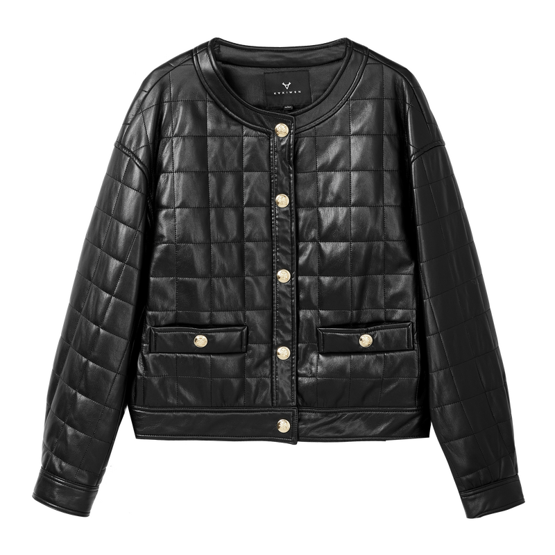 【尚雅专属】复古光泽感皮衣时髦圆领立体绗线上衣X09BWS8104