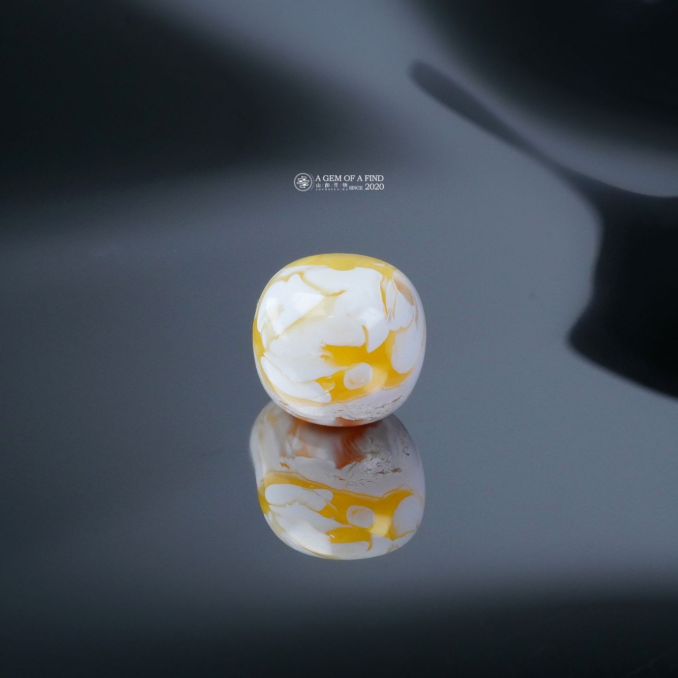 山和开物｜11.4mm橘金漆瓷白溶洞粉彩老型文玩配饰 天然琥珀蜜蜡