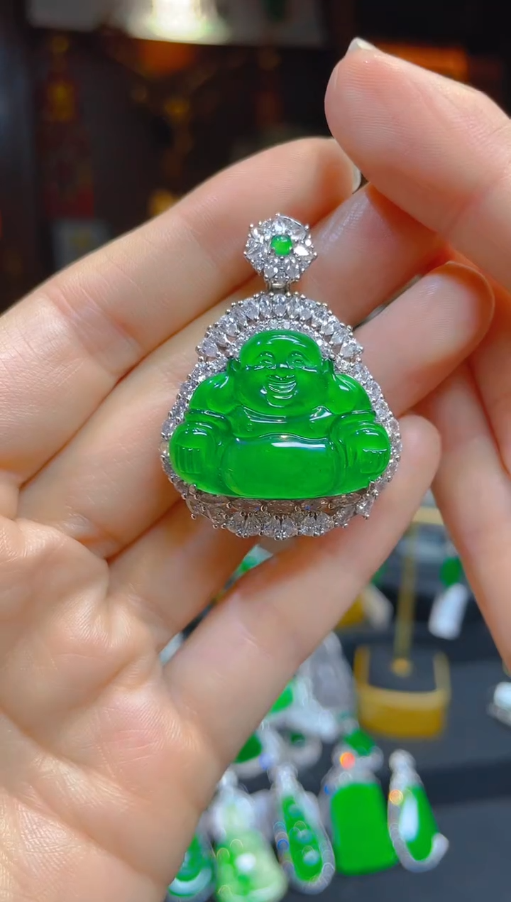 【闪购商品】翡翠颈饰银S925镶嵌121520天然A货翡翠佛公