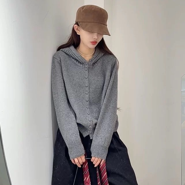 850#连帽开衫毛衣女秋冬慵懒高级感2025新款内搭可外穿针织衫上衣