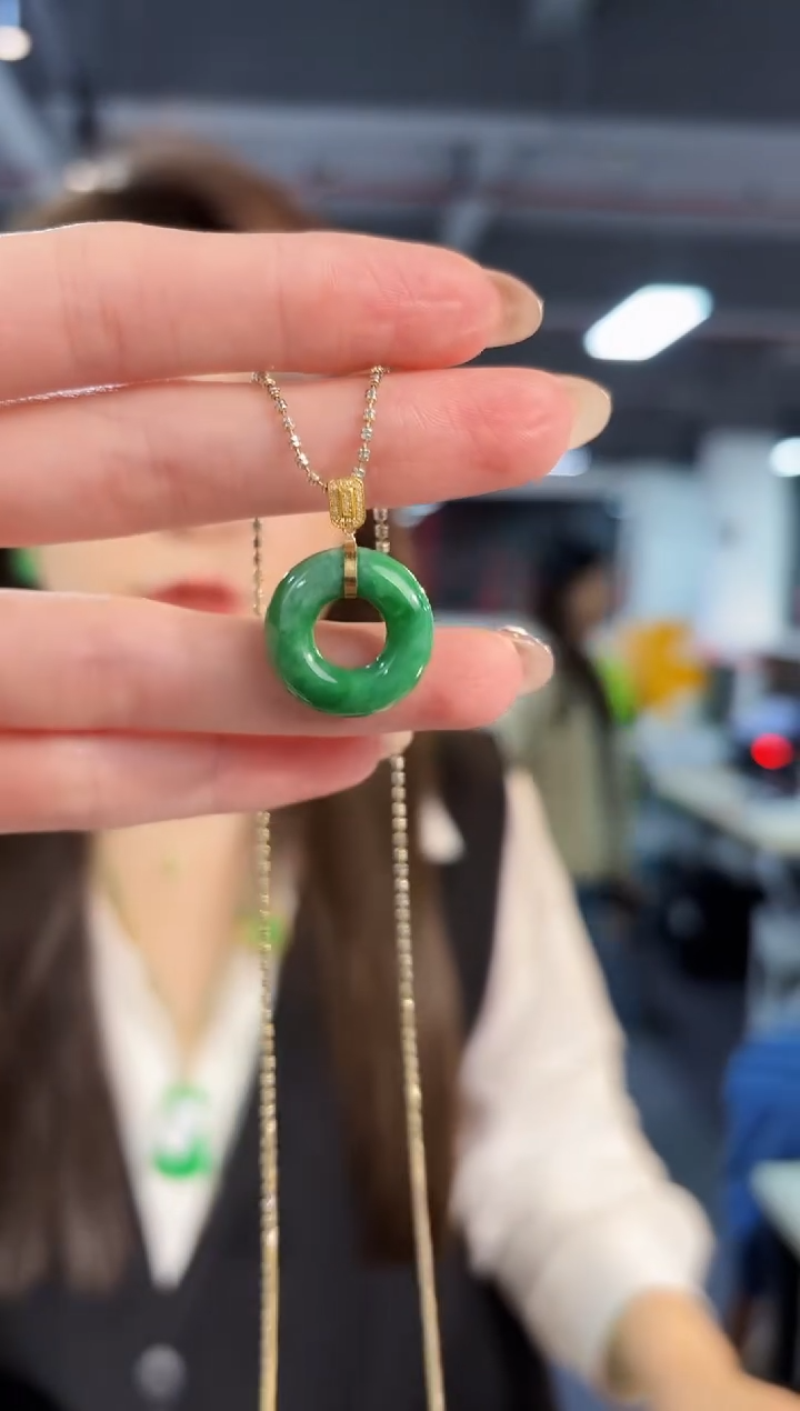 【闪购商品】翡翠吊坠(不含链)18K金镶嵌缅料A货/支持复检/一件