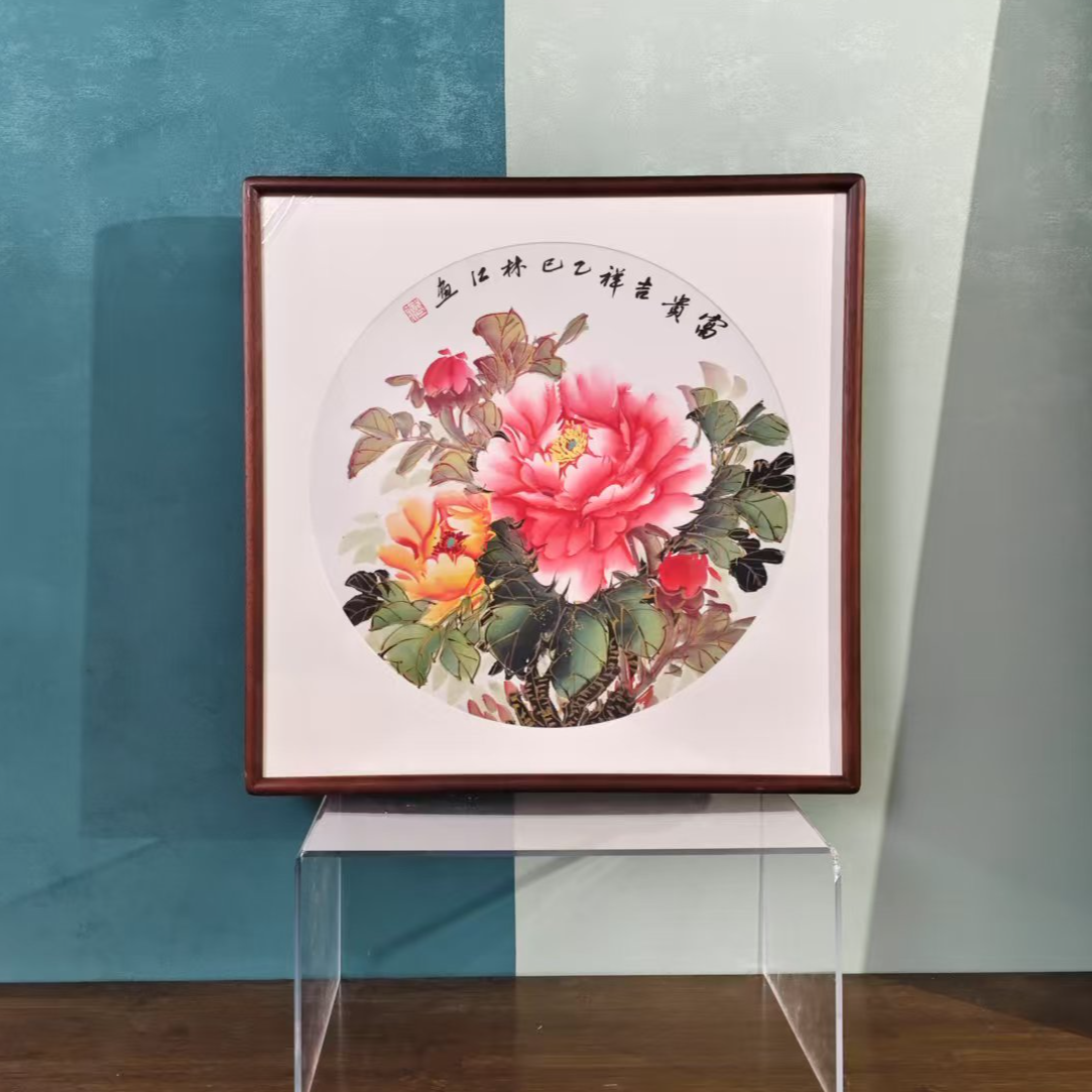 尺寸52*52cm-牡丹客厅挂画-实木榫卯外框