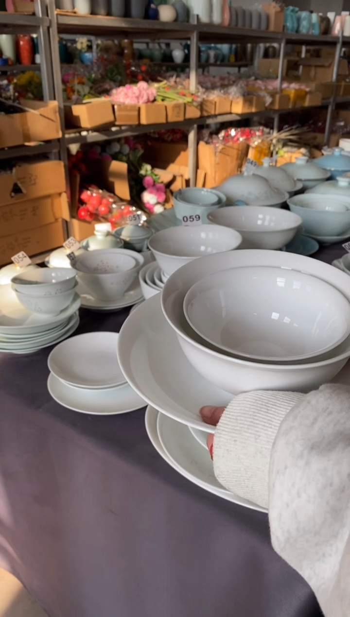 瓷白瓷6个4.75米饭碗6个8深盘6个面碗6个白小勺