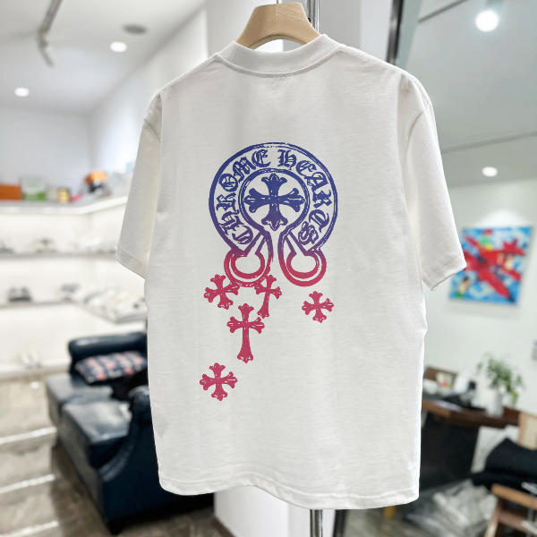 克罗伈25ss新款高级感渐变印花男女重磅纯棉宽松大码情侣短袖T恤