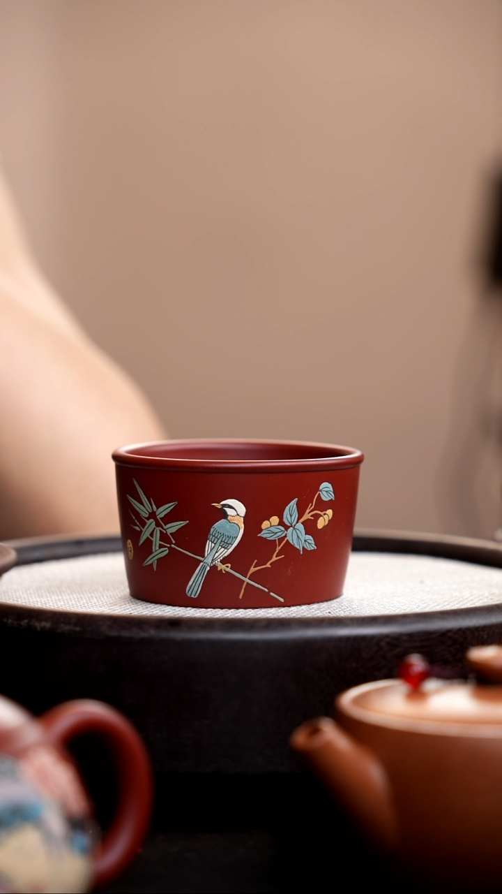 茶壶紫砂朱泥汉瓦杯桑竹鸟