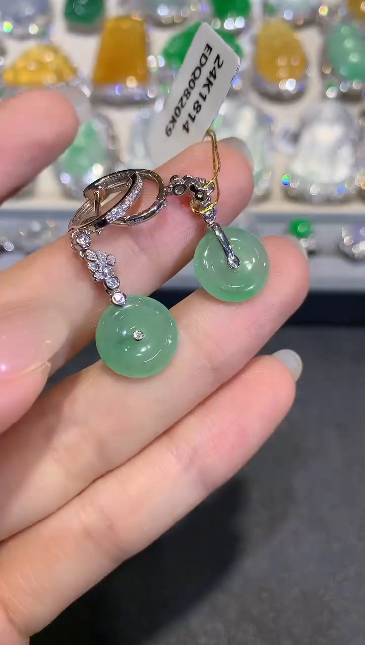 【闪购商品】翡翠耳饰18K金镶嵌q79     