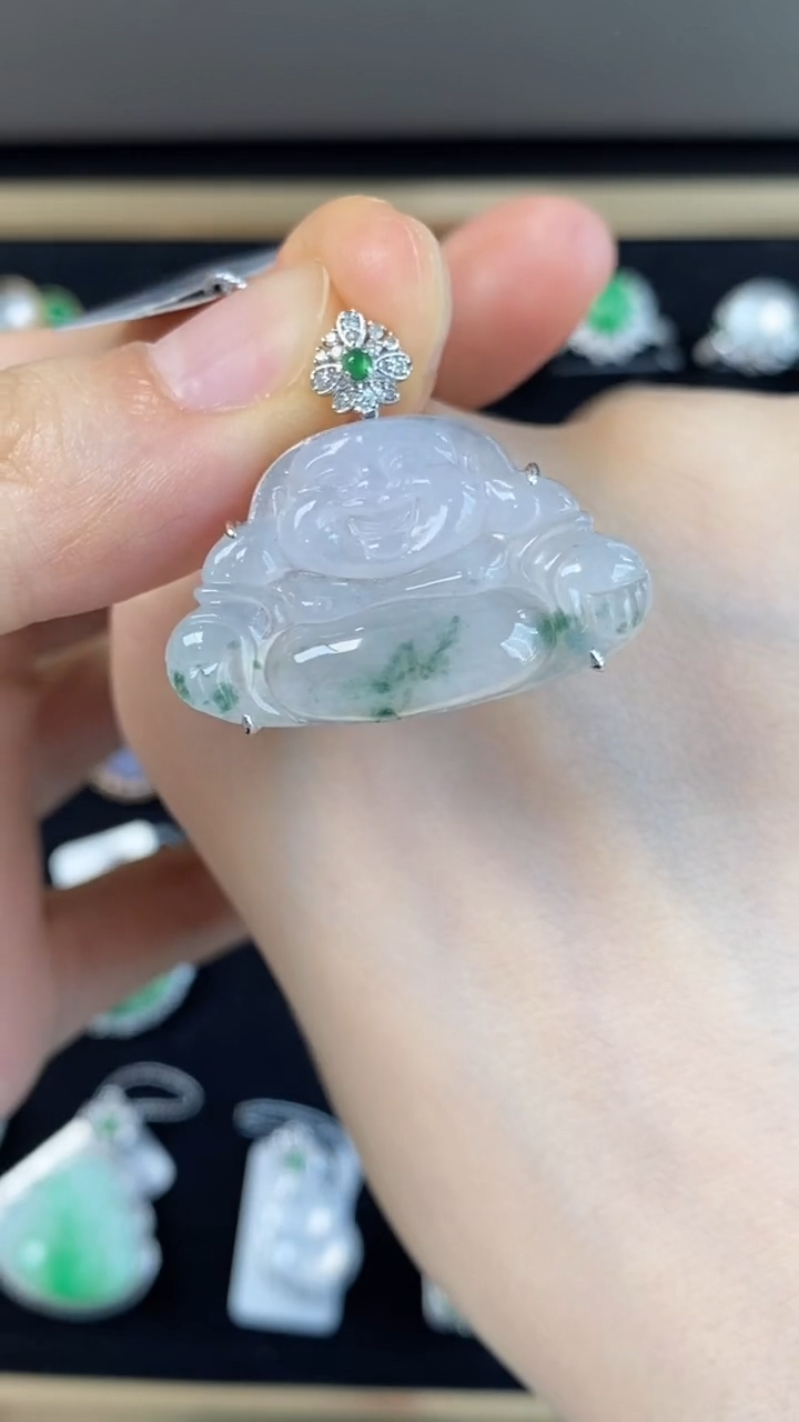 翡翠18K金镶嵌吊坠(不含链)翡翠包镶佛公