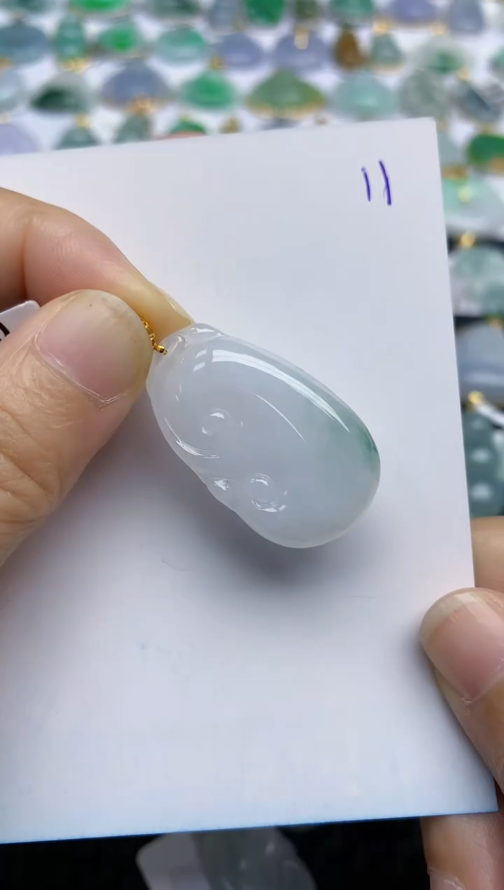 【闪购商品】翡翠挂件18K金镶嵌天然A货翡翠 11