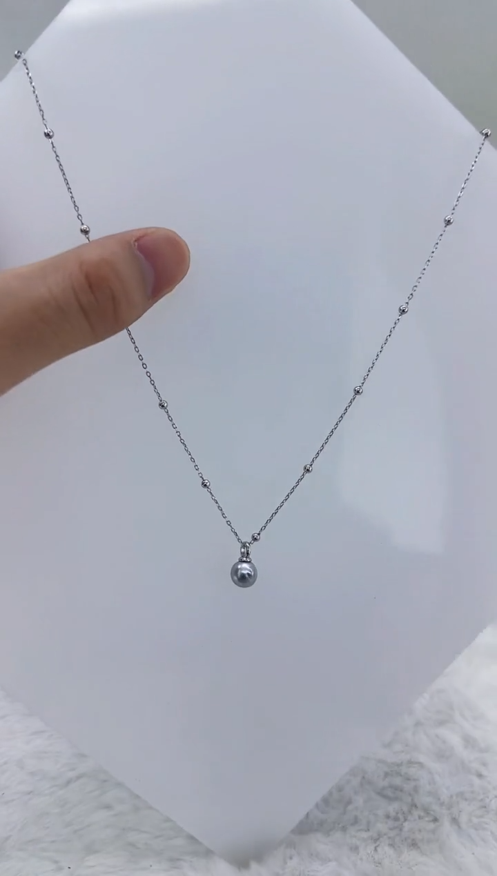 银S925镶嵌海水珍珠DA海水灰珠吊坠 y406