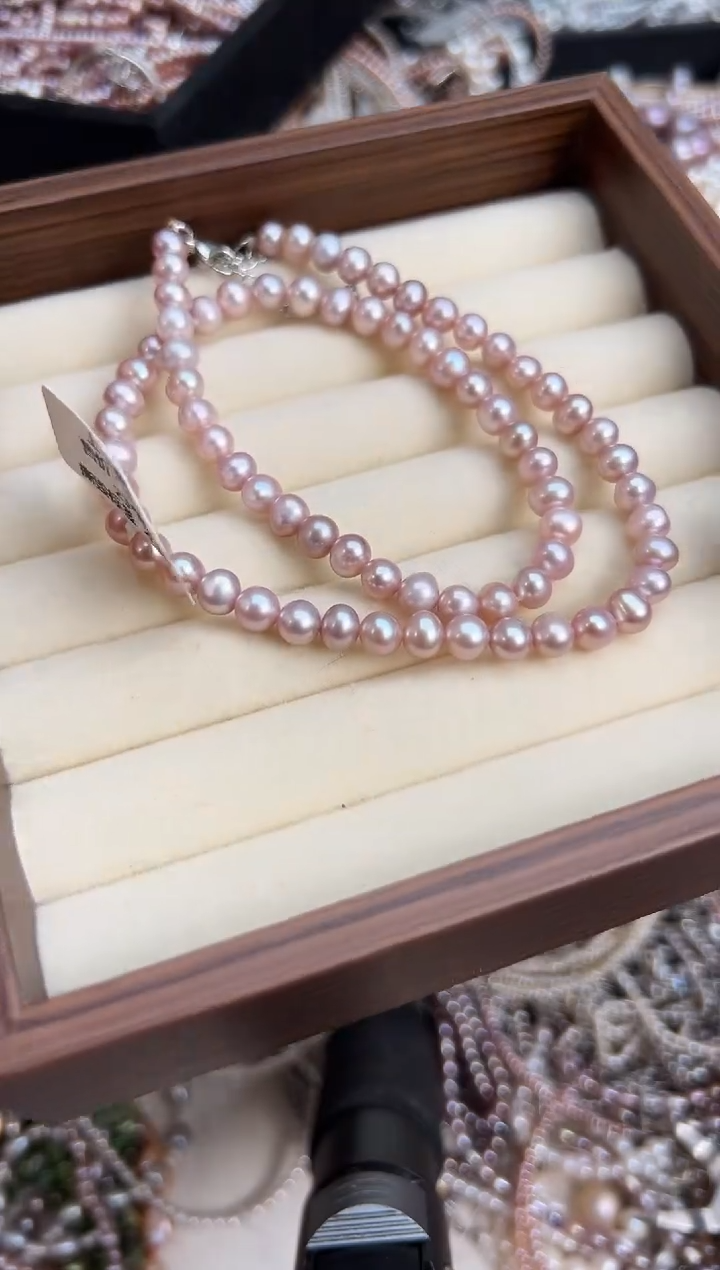 未镶嵌32淡水珍珠无核*强光珍珠项链（粉色）6mm左右