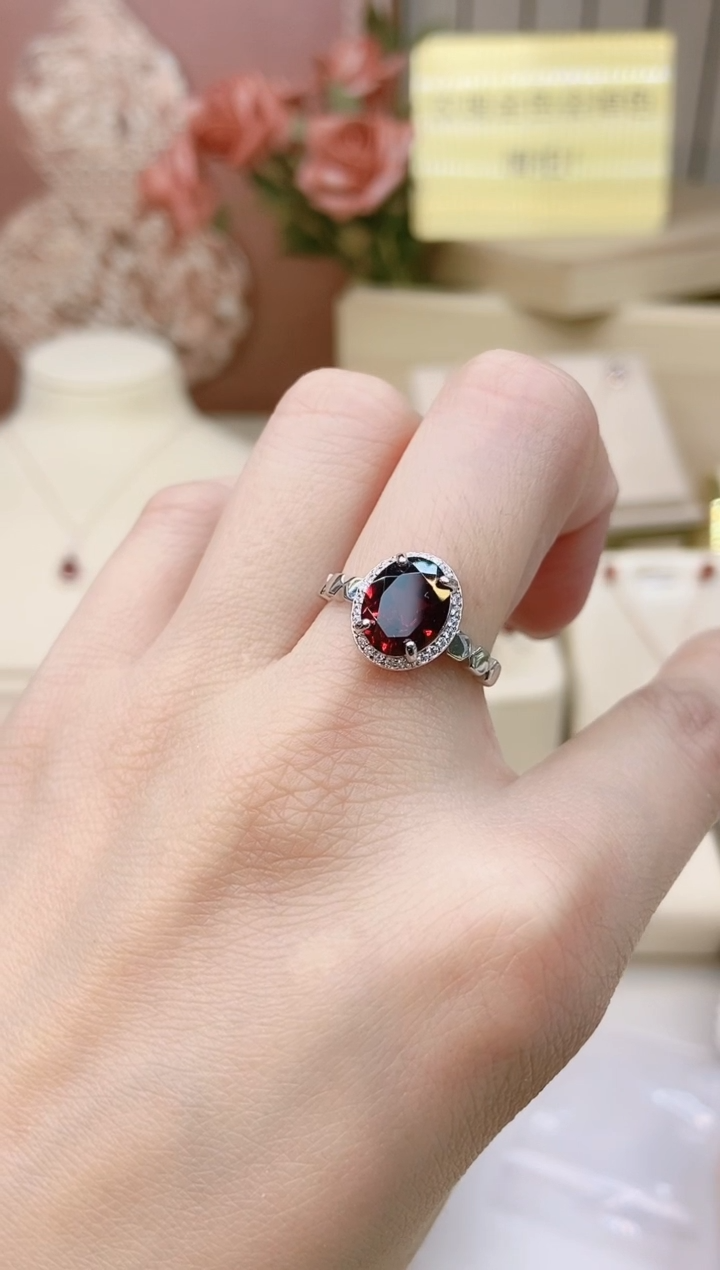 【闪购商品】石榴石戒指银S925镶嵌和风/白