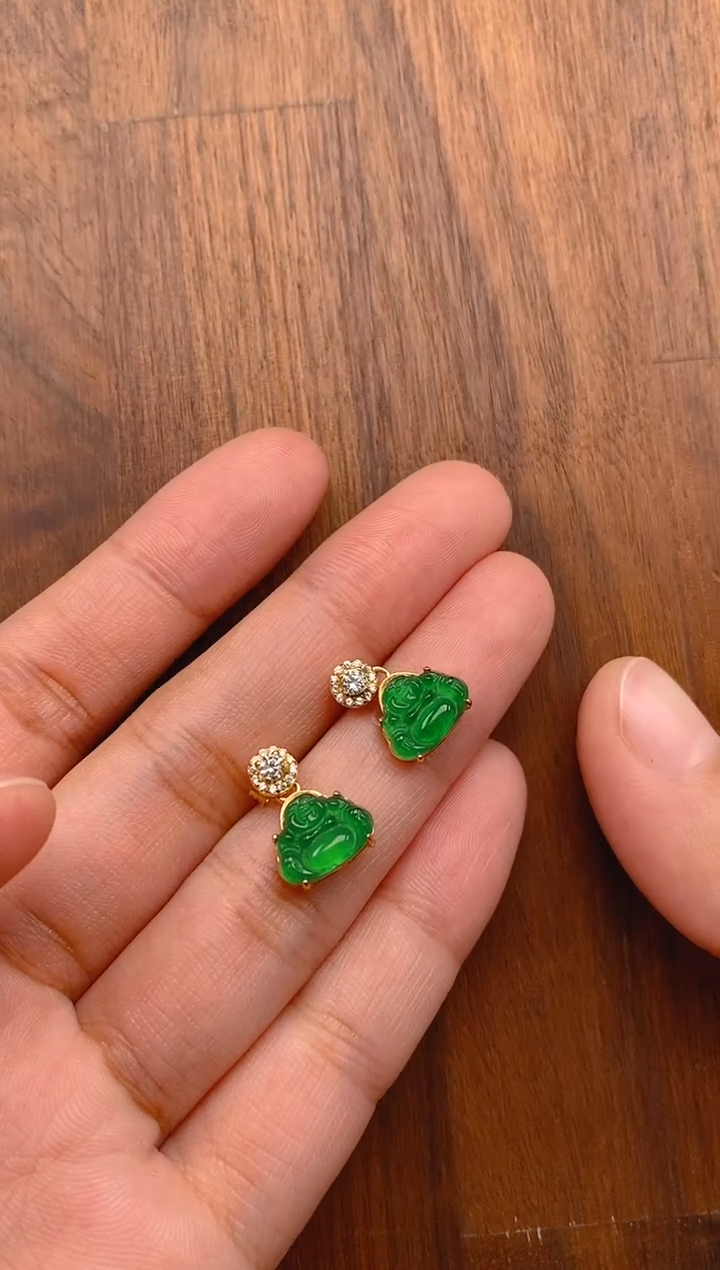 【闪购商品】翡翠耳饰银S925镶嵌佛公耳钉