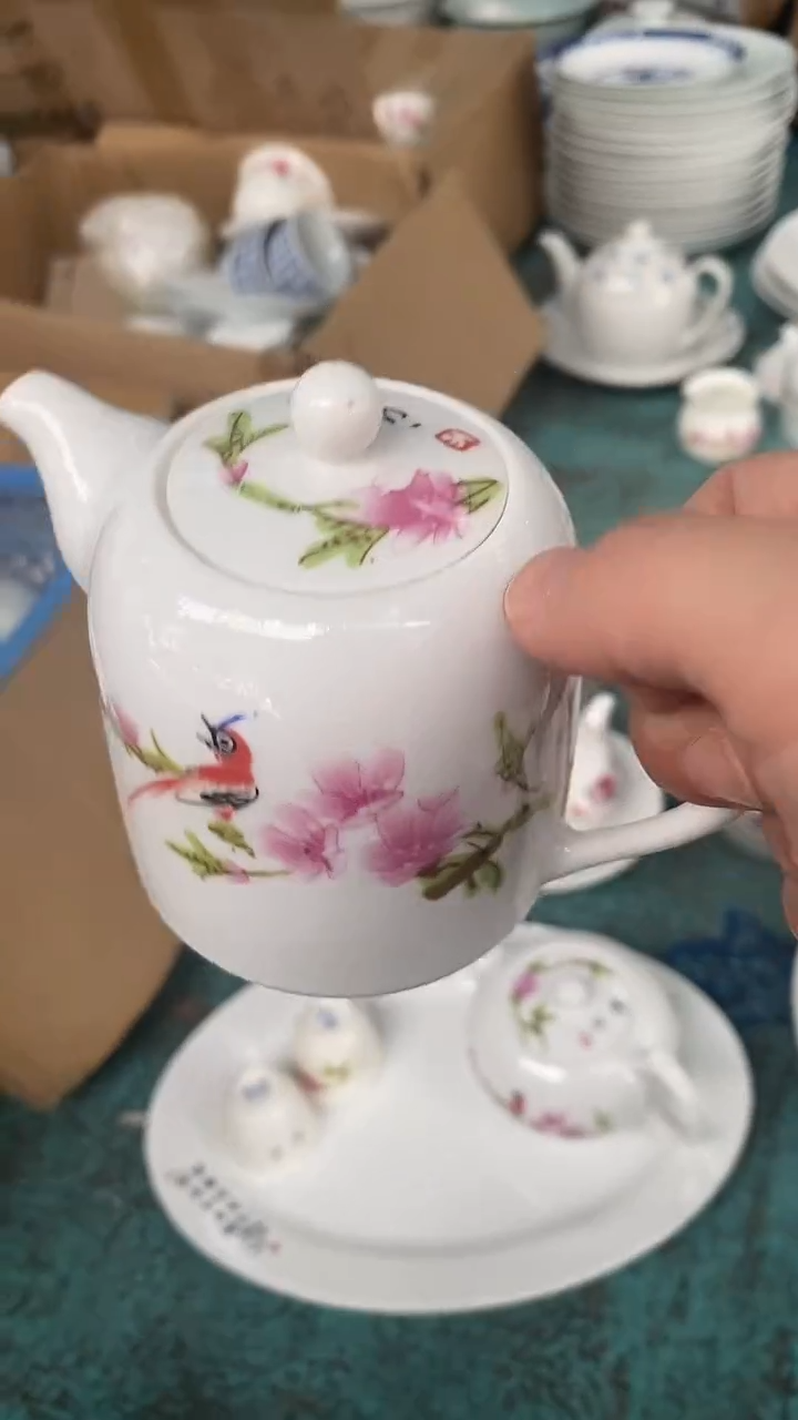 摆件水点桃花高壶直筒壶