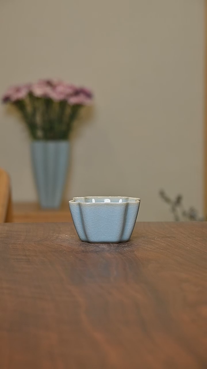 四方如意杯 天青 微瑕朱家汝窑款