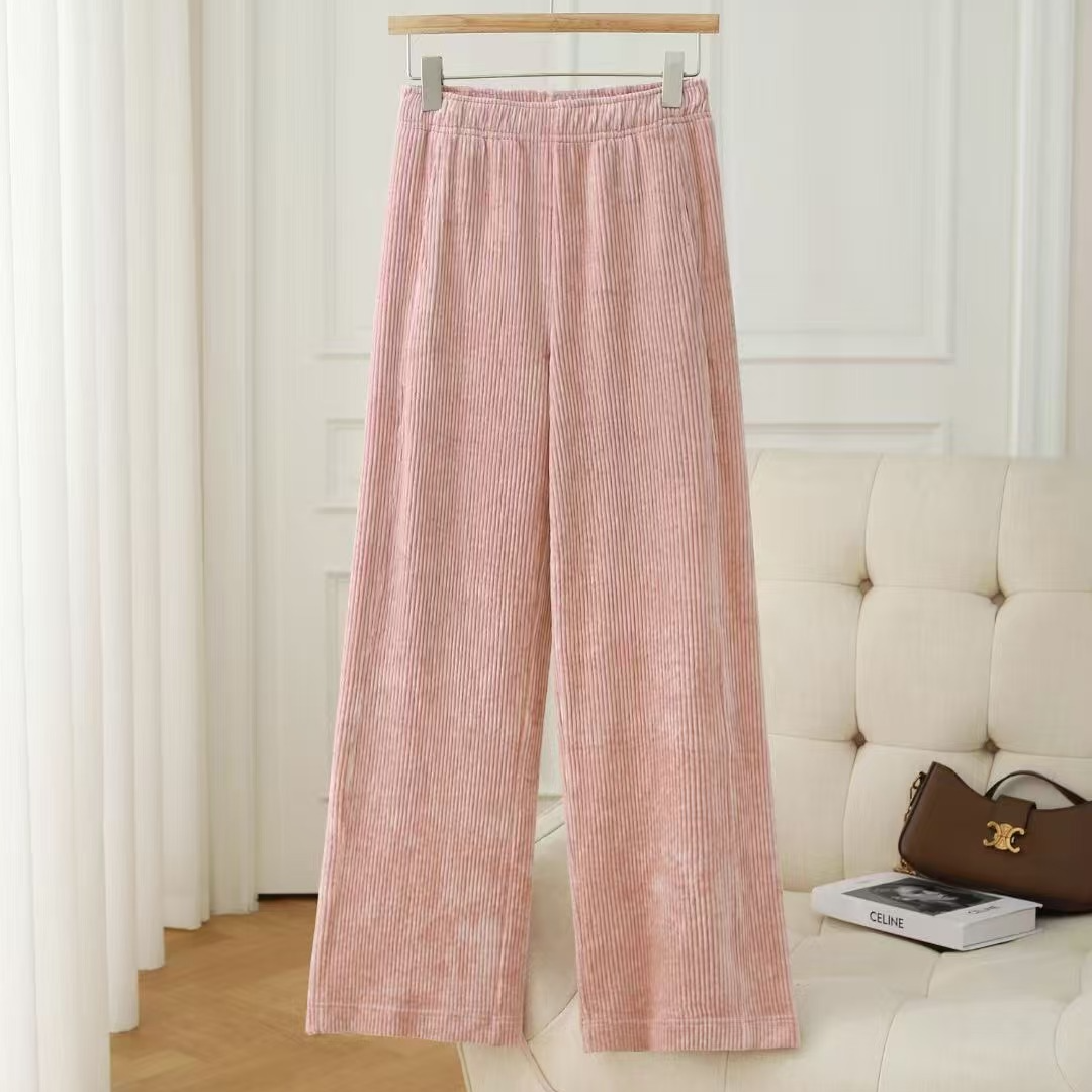 莫代尔灯芯绒阔腿裤女秋冬新款高腰休闲垂感直筒裤拖地条绒裤长裤