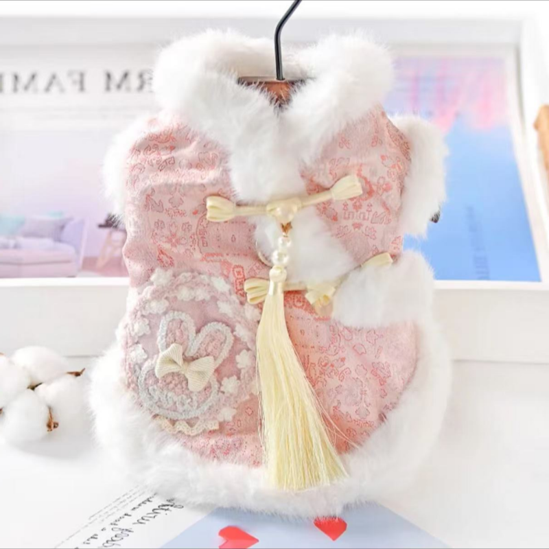 摇尾派秋冬加厚小型犬宠物公主中式唐装旗袍带流苏盘扣保暖衣服