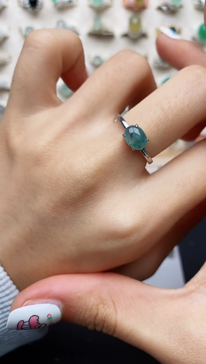 【闪购商品】翡翠戒指银S925镶嵌缅甸翡翠