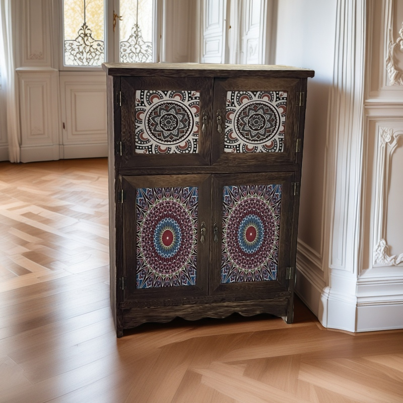 美式复古实木斗柜彩绘客厅储物柜卧室多层收纳1155