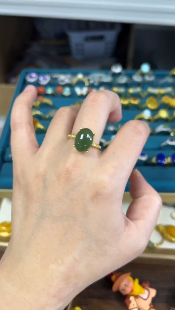 未镶嵌戒指和田玉和田玉碧玉四爪蛋面镶嵌款戒指[34]