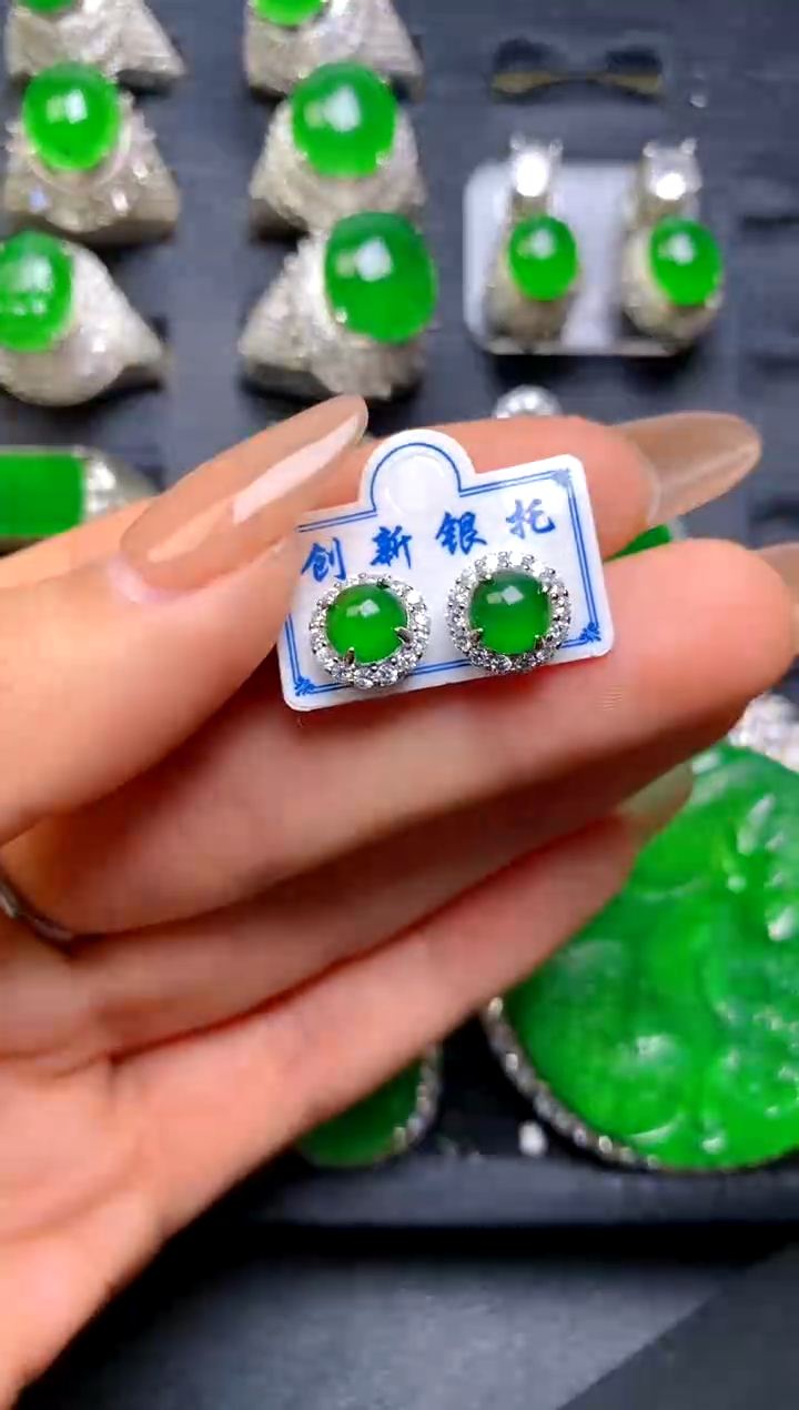 【闪购商品】翡翠耳钉银S925镶嵌耳钉