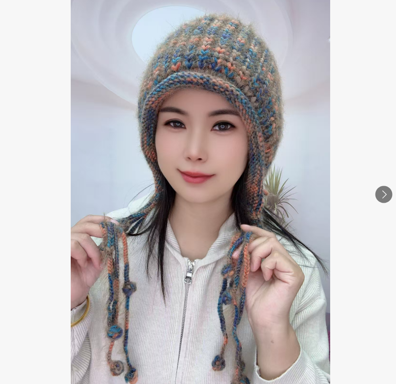 新款手工秋冬加绒加厚流苏时尚帽子护耳护脸保暖包头针织毛线帽女