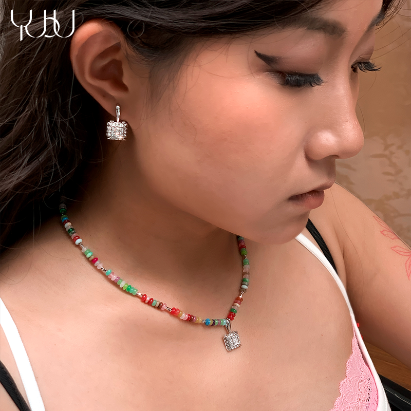 合金耳饰 小方糖耳钉 爆闪锆石氛围感耳钉