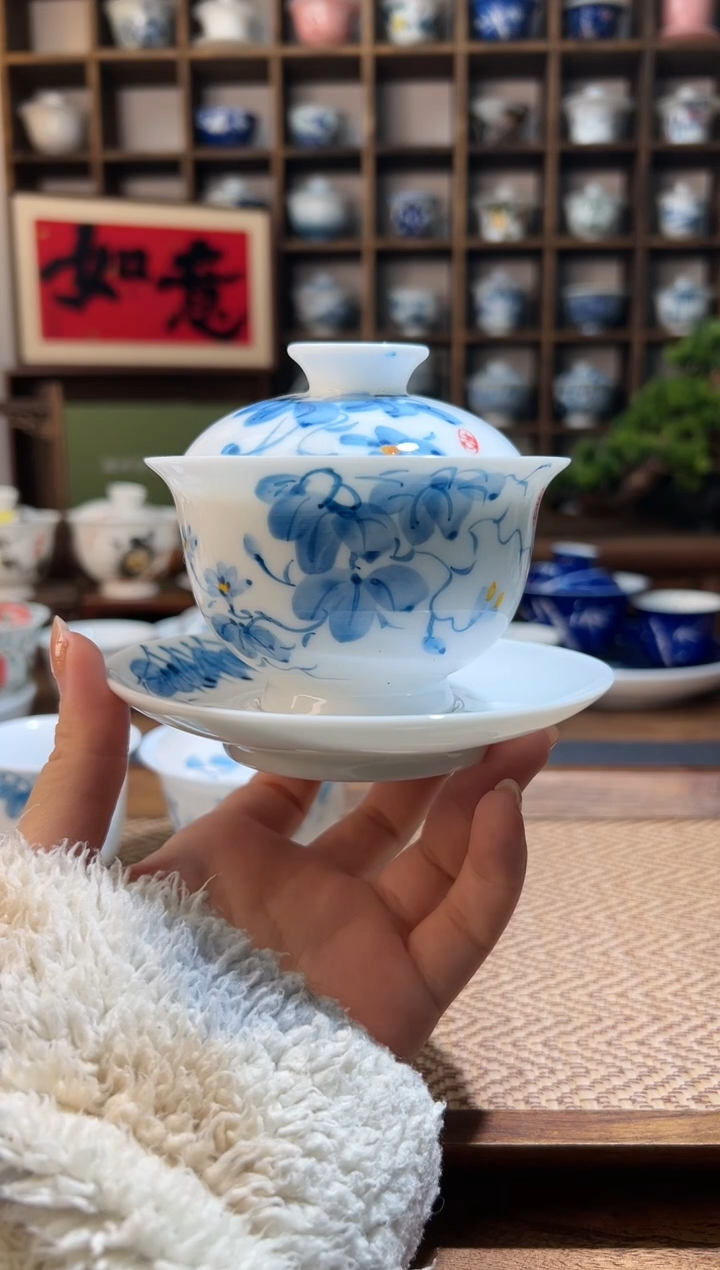 【闪购商品】180cc-牵牛花大盖碗+牵牛花底托