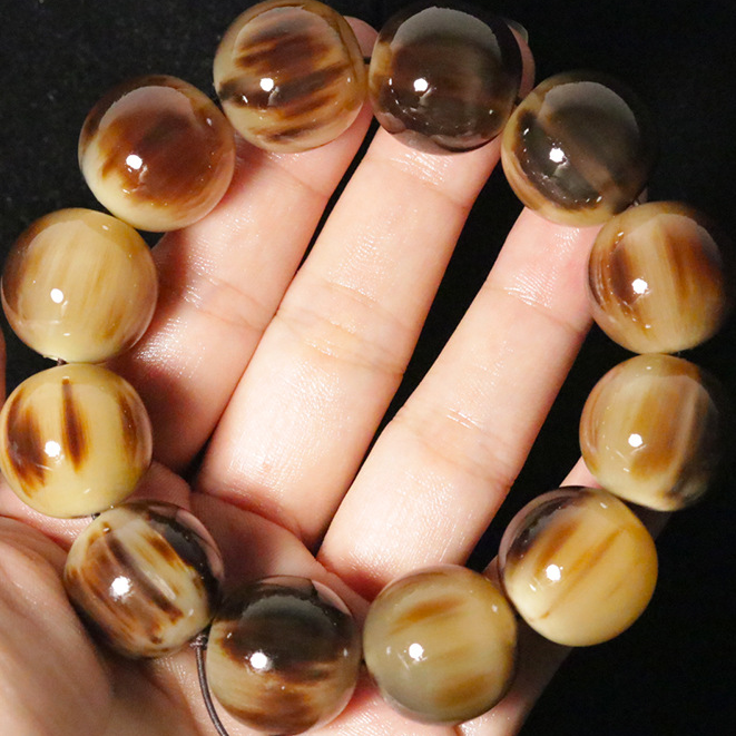 精品老料沉水级牦牛角手串高油高密念珠佛珠文玩盘玩手串