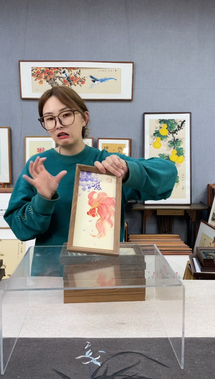 【闪购商品】国画手写手绘带框作品-16*29-紫藤鱼