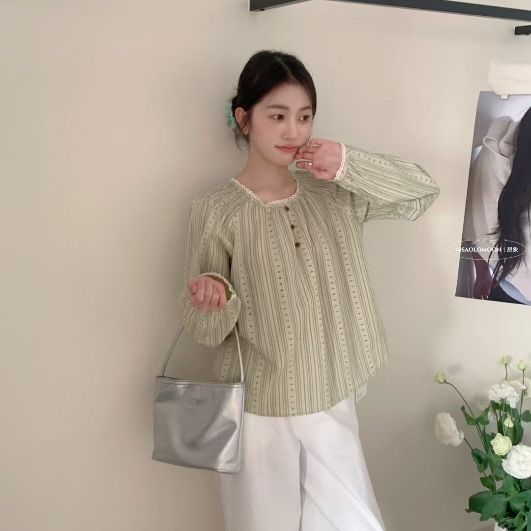 DH时尚蕾丝花边韩系小衫百搭