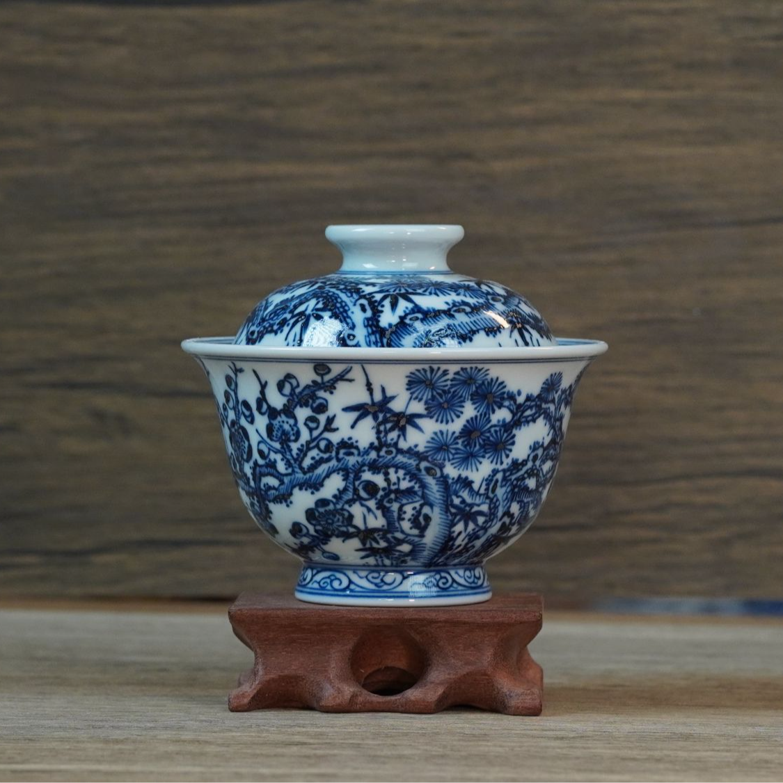 松竹梅|艳霞画师|岁寒三友松竹梅盖碗盖下130ml