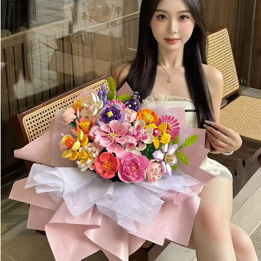 积木花束礼物玫瑰送女生创意情人节新年心意礼物纪念生日情侣母亲