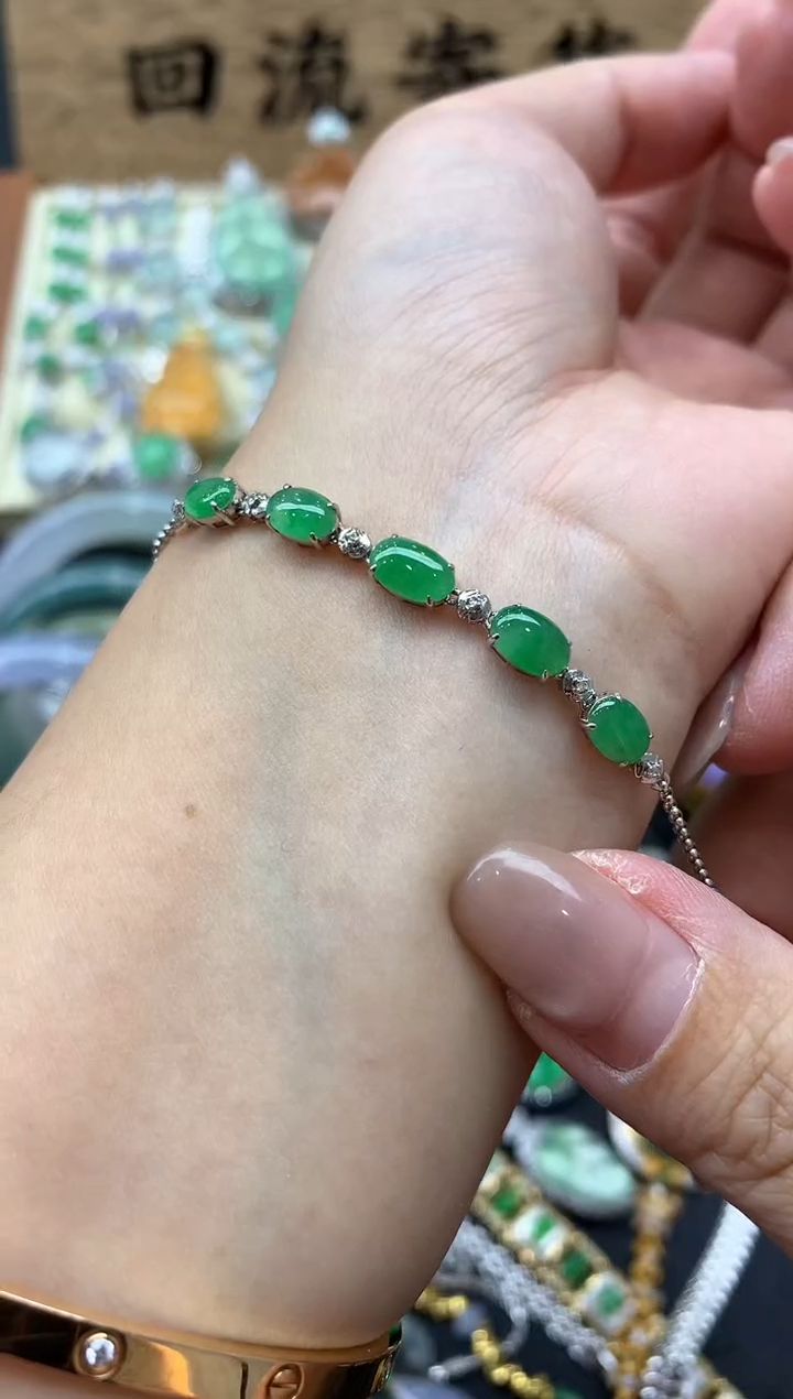 【闪购商品】翡翠手链18K金镶嵌240-中国好珍宝
