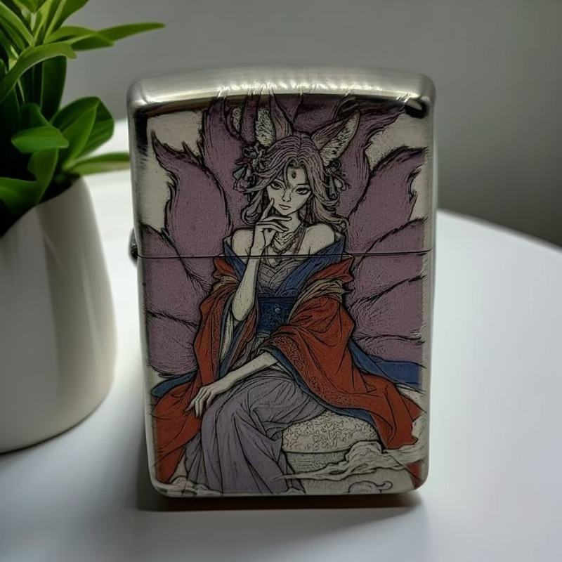 【陀螺老师】打火机 妲己浮雕镀钛彩新工艺 耐磨抗造仿风时尚九尾