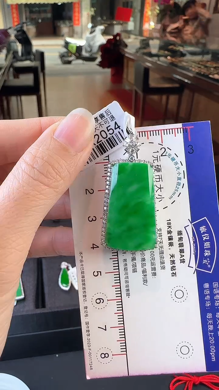 【闪购商品】翡翠颈饰18K金镶嵌HA2054冰辣绿无事牌