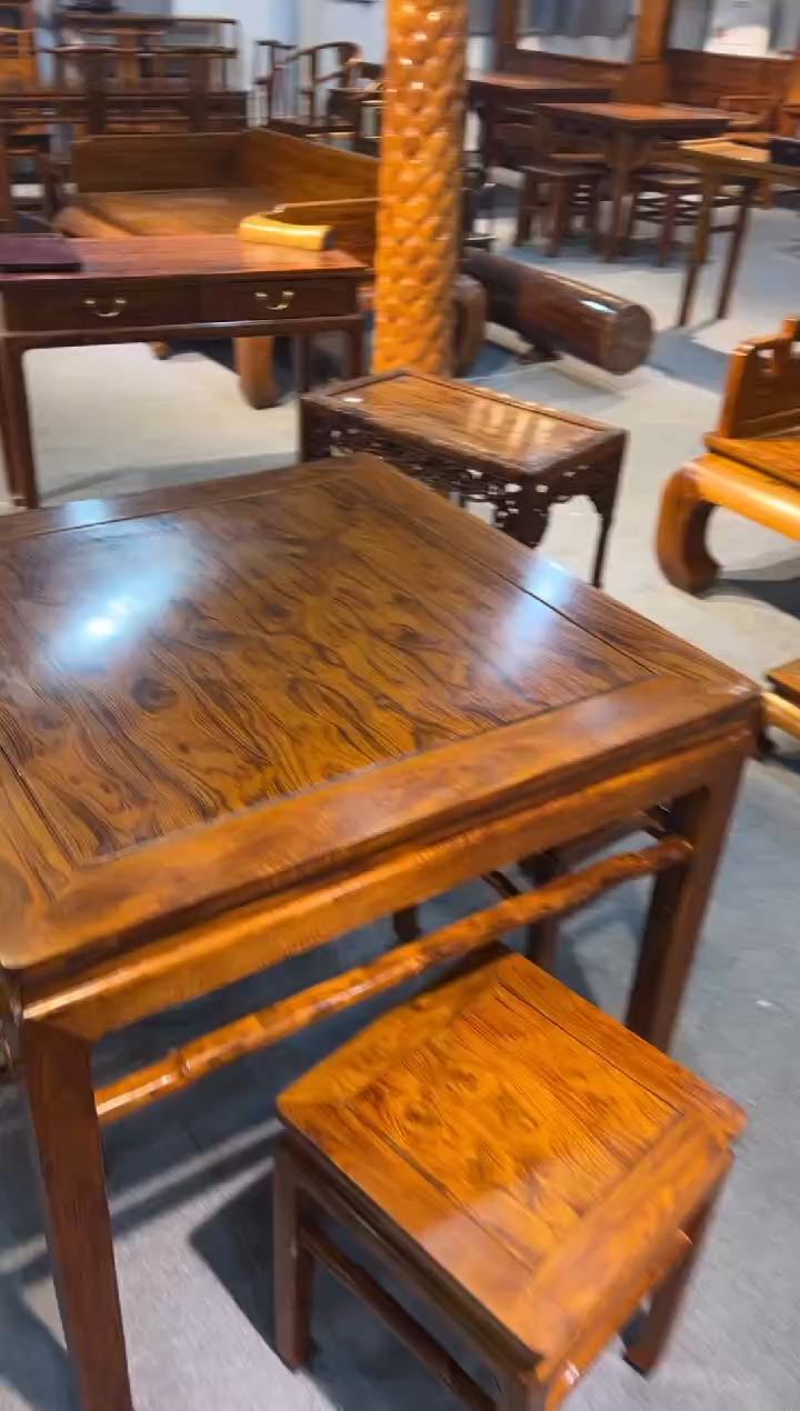 【闪购商品】花梨木类木雕方桌五件