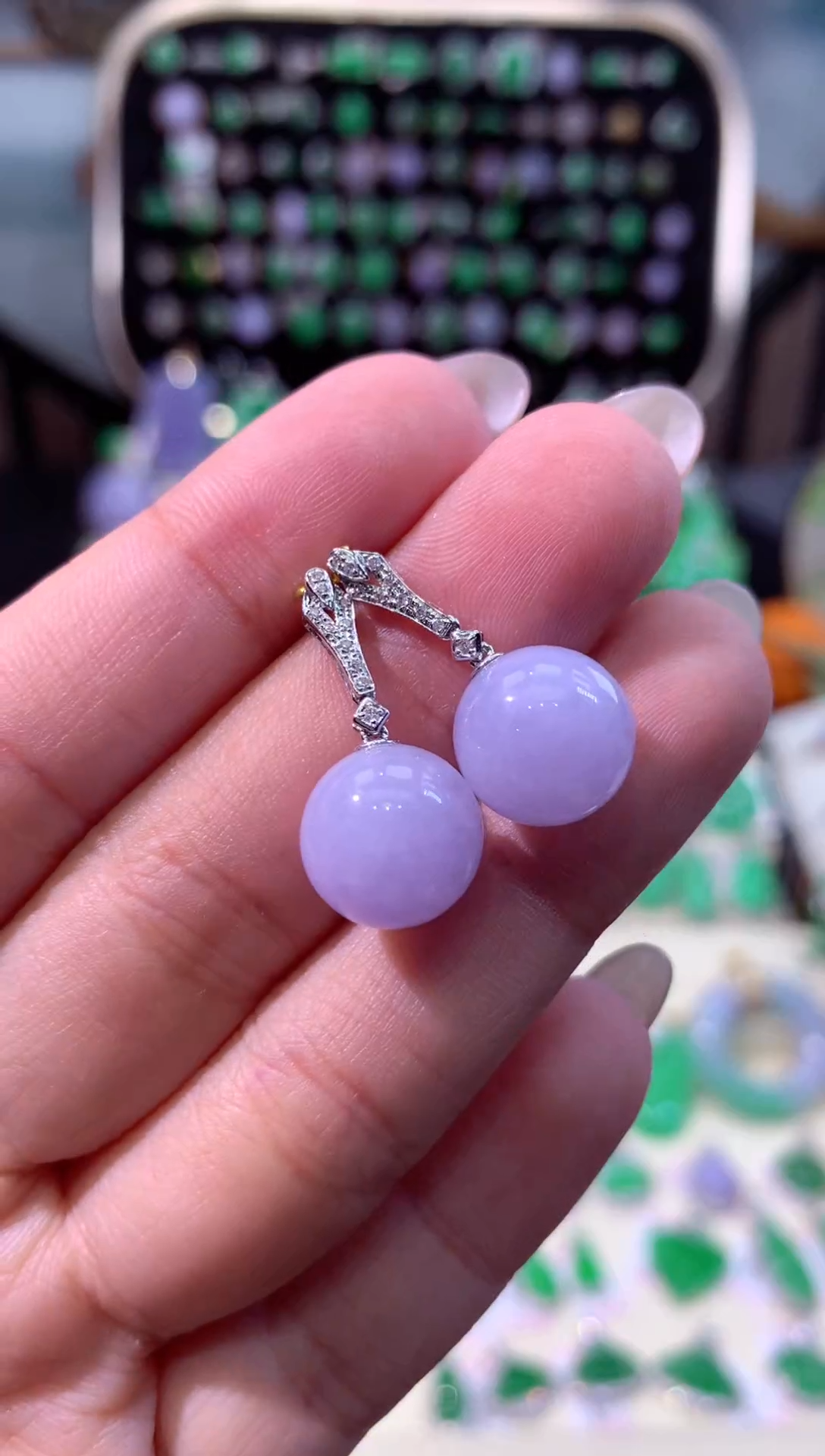 【闪购商品】翡翠耳饰18K金镶嵌缅甸天然A货翡翠