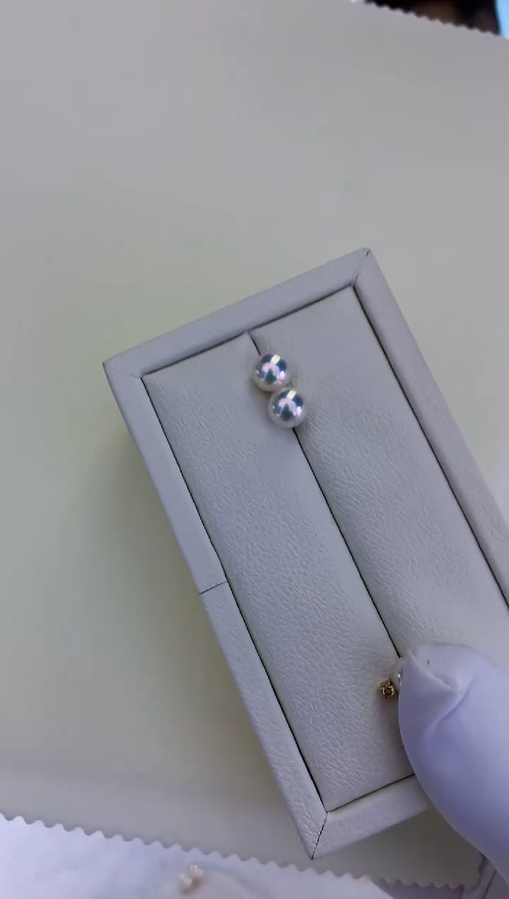 18K金镶嵌饰品海水珍珠7.5-8素钉定制