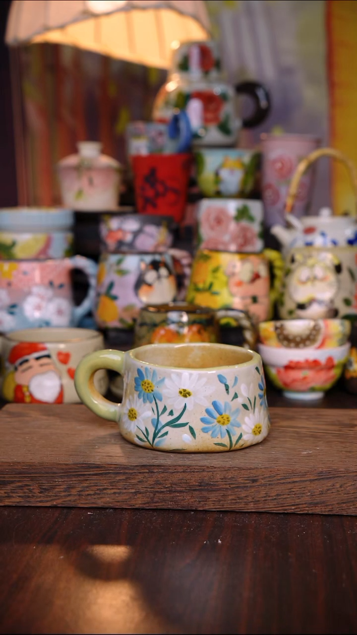 杯子陶泥垚手作 景德镇手工手绘陶瓷器物