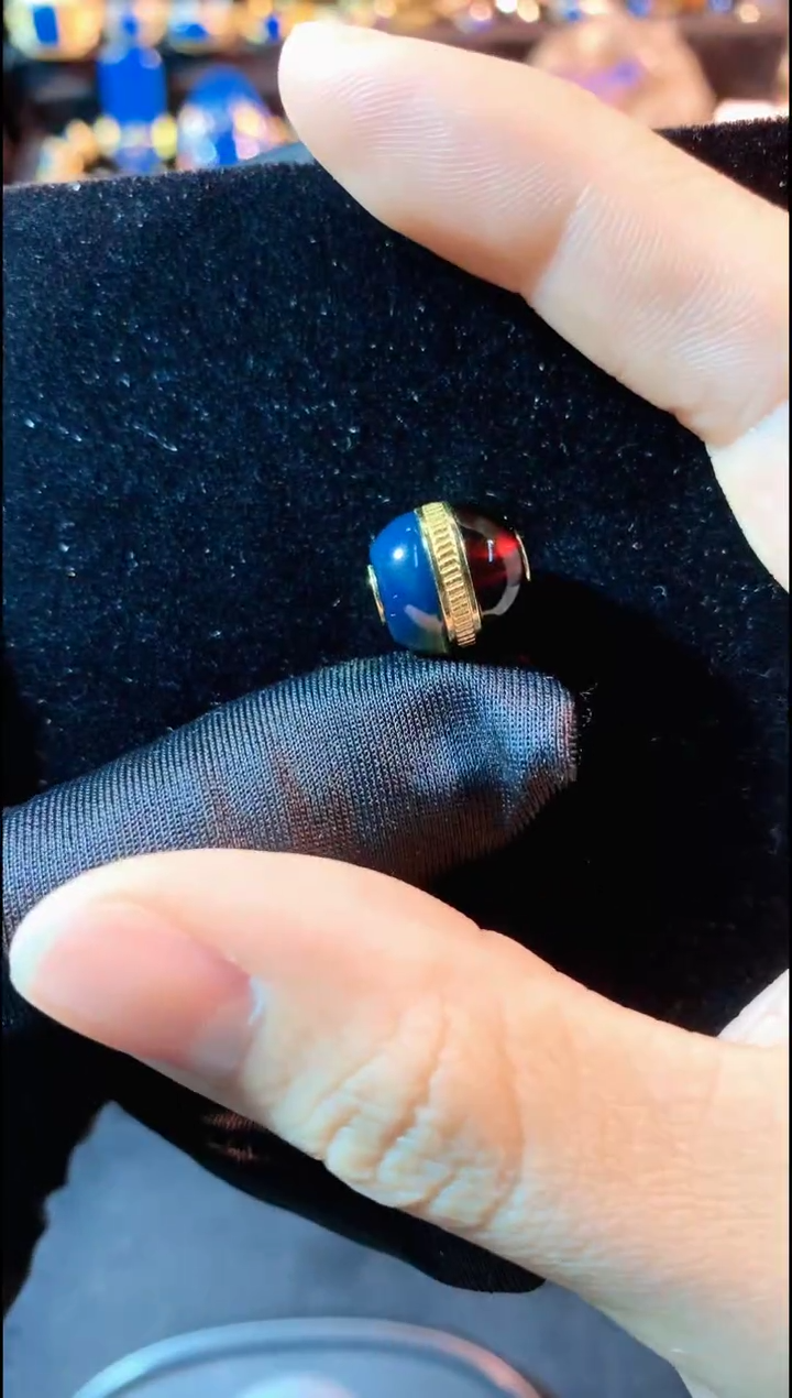 【闪购商品】琥珀珠宝奇石银S925镀金镶嵌12MM墨西哥红蓝珀汉堡珠