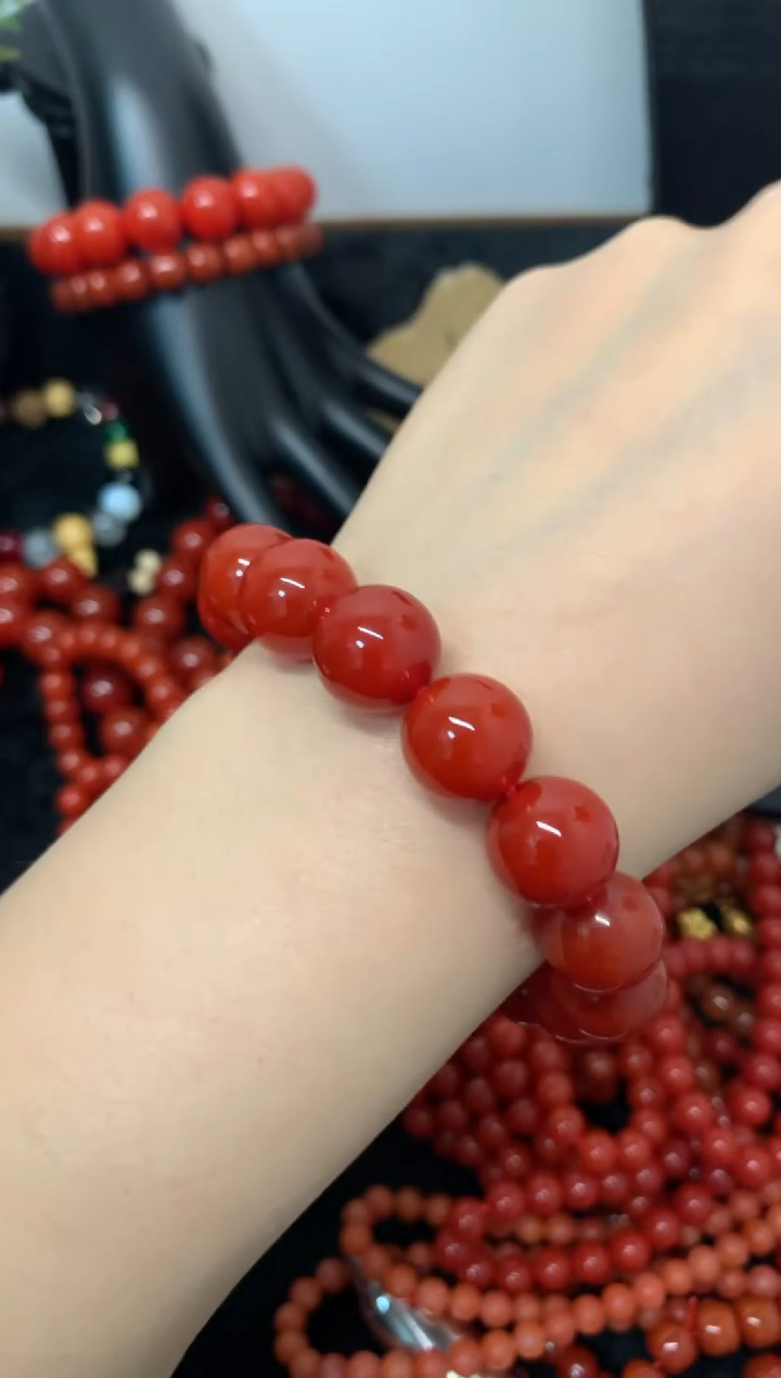 未镶嵌南红玛瑙手链南红手串玫瑰红手串大圆珠手串