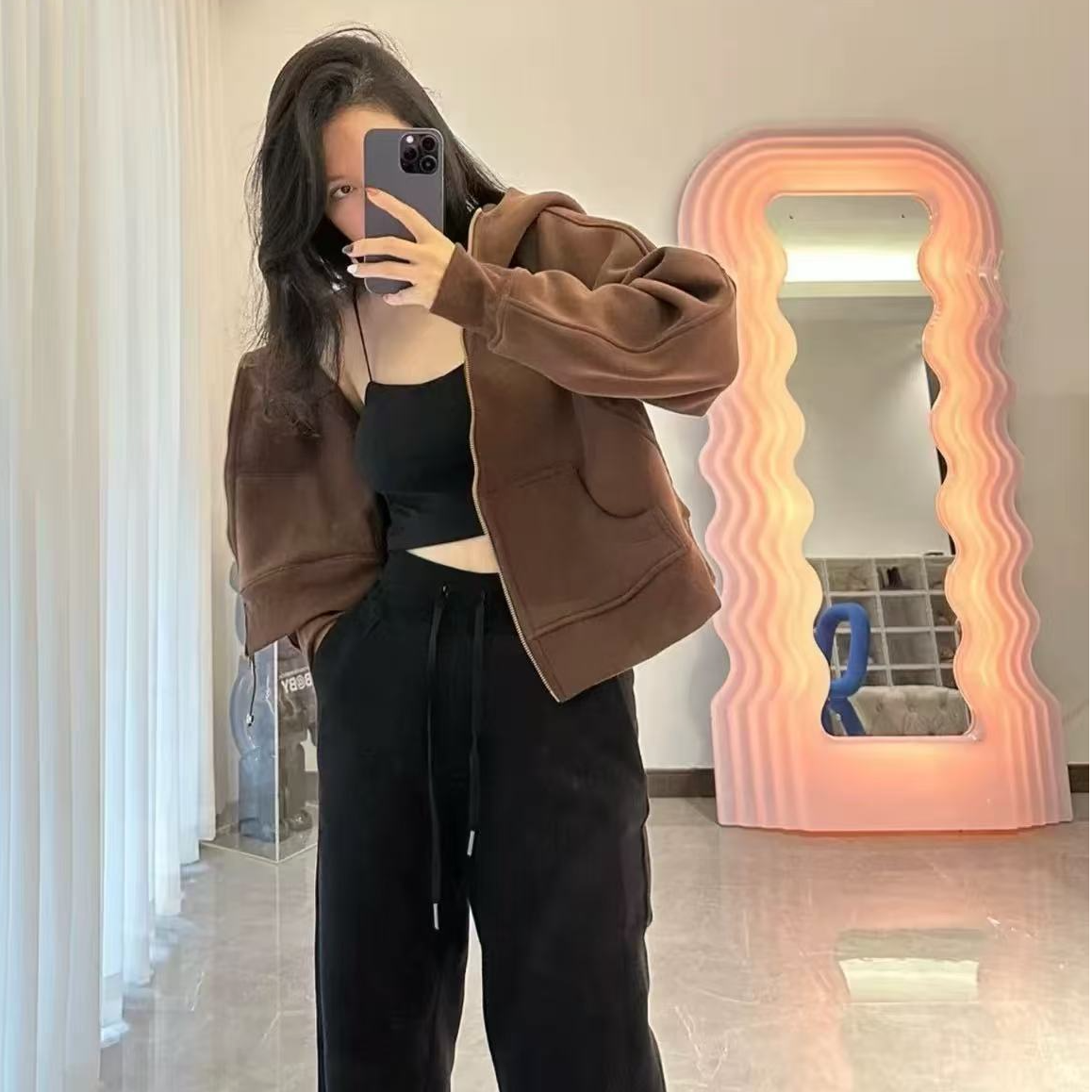 【多多家】lu scuba 全拉链宽松连帽卫衣外套短款秋新款【2537】