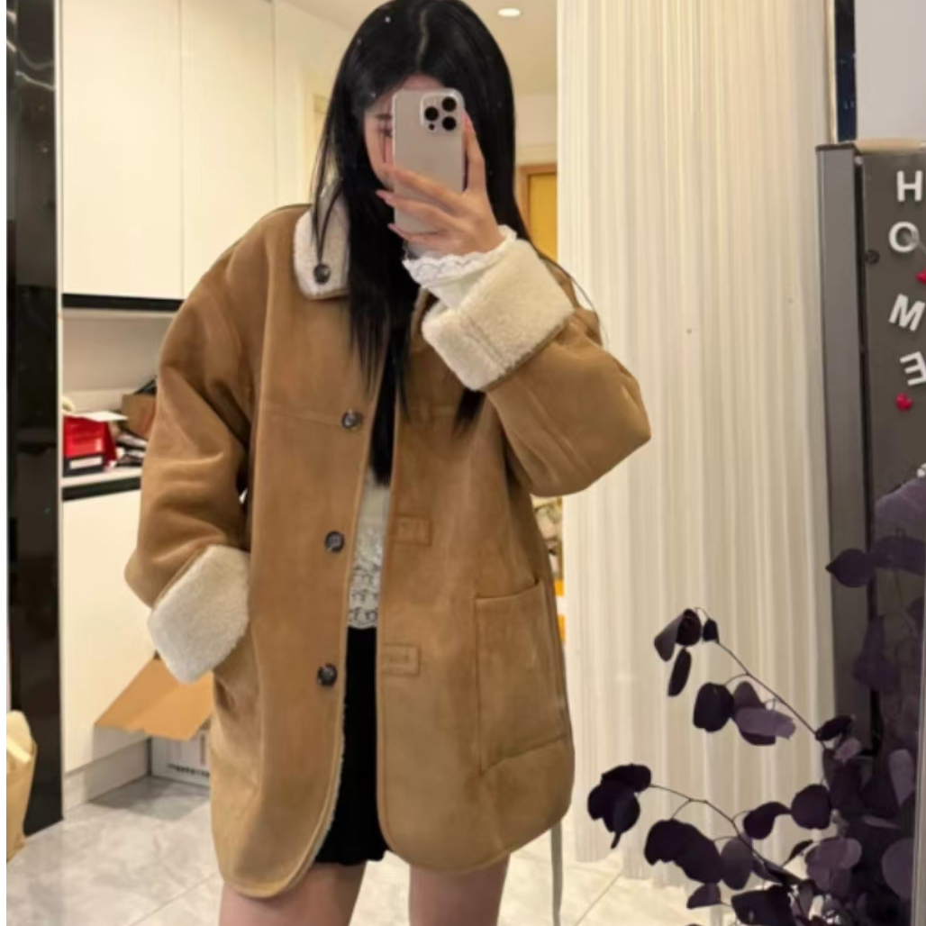 2024女秋冬季新款两面穿皮毛一体宽松显瘦长袖外套8903