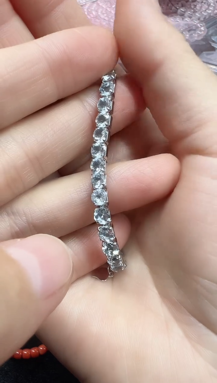 银S925镶嵌手链海蓝宝石水*亮1129m038多样性发其一