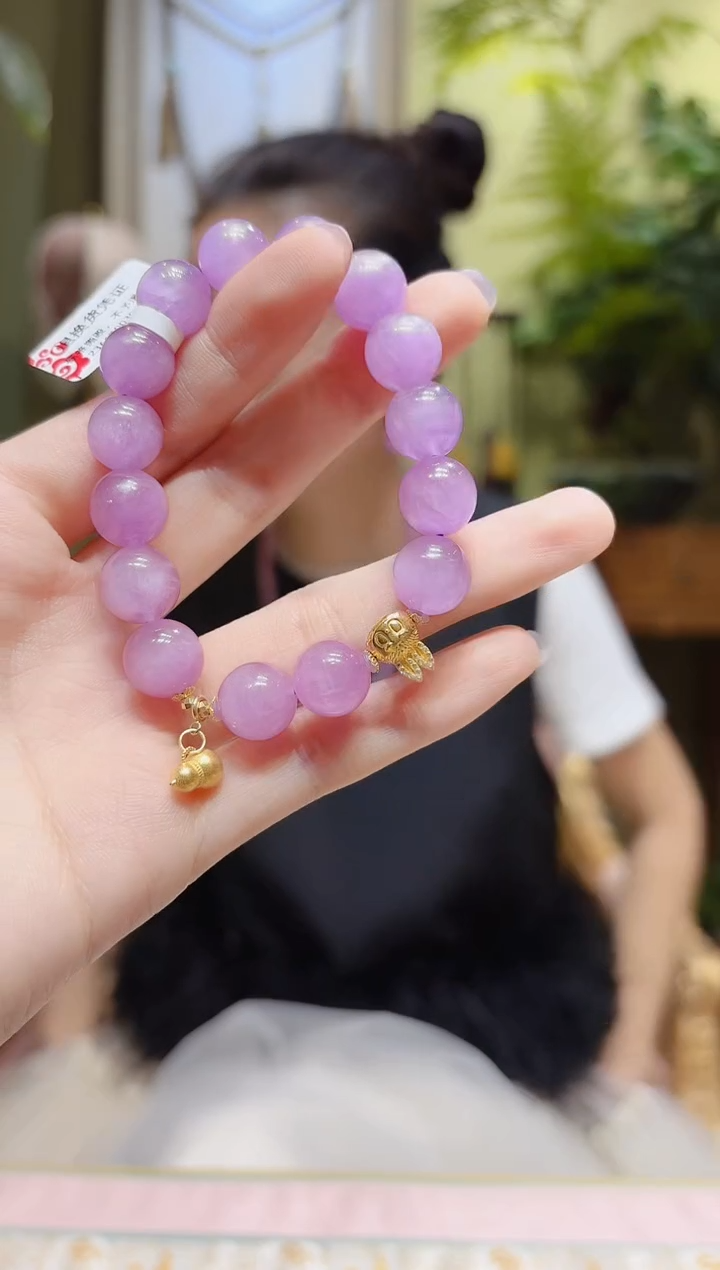 【闪购商品】锂辉石手串18K金镶嵌葫芦拉布布紫锂辉手串
