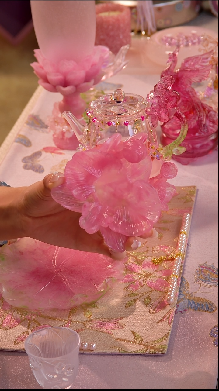 粉彩琉璃杯垫 幽兰清风 粉绿色